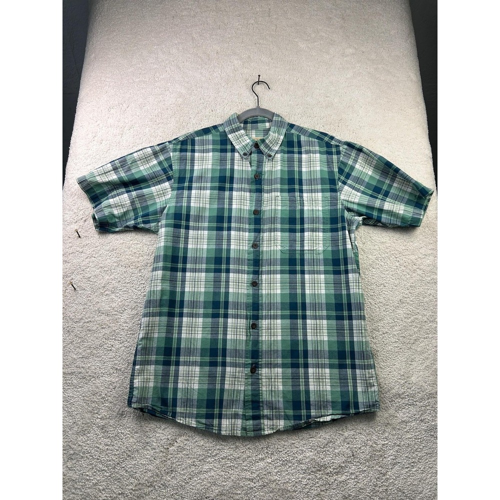 Red Head Shirt Mens Medium Green Blue Plaid Button Down Short Sleeve Outdoor‎